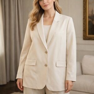 H&M Cream Oversized Blazer Womens M Quiet Luxury Minimal Tailored Chi